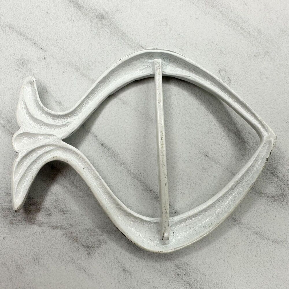 Vintage Metal White Fish Scarf Slide Shirt Tie Bar Belt Buckle - Picture 2 of 10